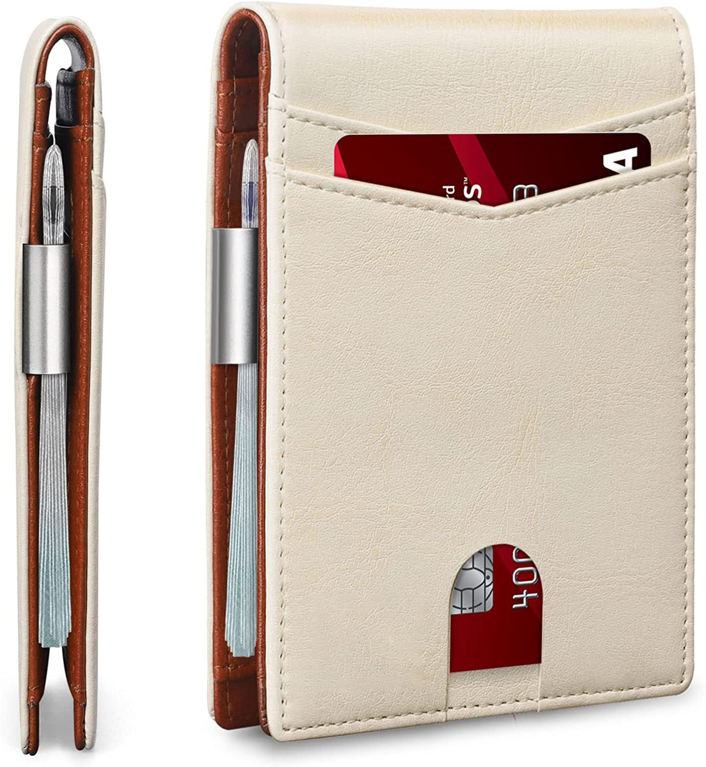 PU Leather Anti-Theft Card Holder Wallet – Slim Multi Card Slots for Men & Women Creamy White