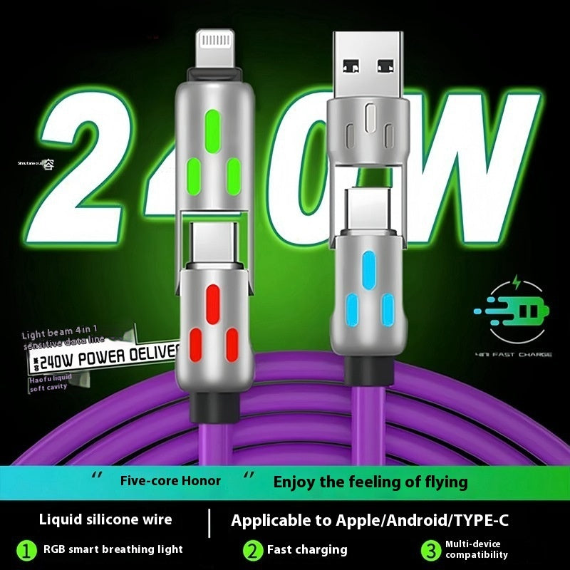 Universal 4-in-1 Fast Charging Cable – 240W USB-C, Micro, Lightning Multi-Charger