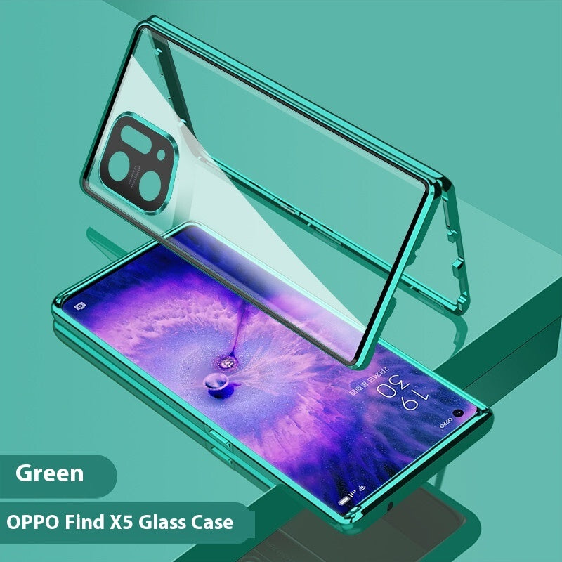 Magnetic Double-Sided Glass Phone Case – Full Body Shockproof Cover for OPPO Green