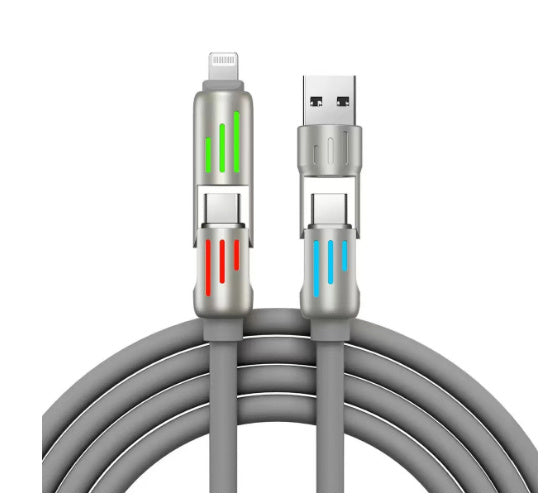 Universal 4-in-1 Fast Charging Cable – 240W USB-C, Micro, Lightning Multi-Charger Grey 2M