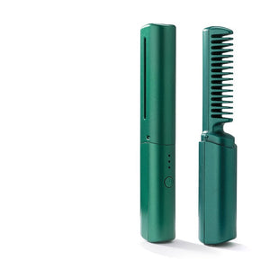 Wireless Hair Straightener & Curler Comb – 2-in-1 Fast Heating Styling Tool Green