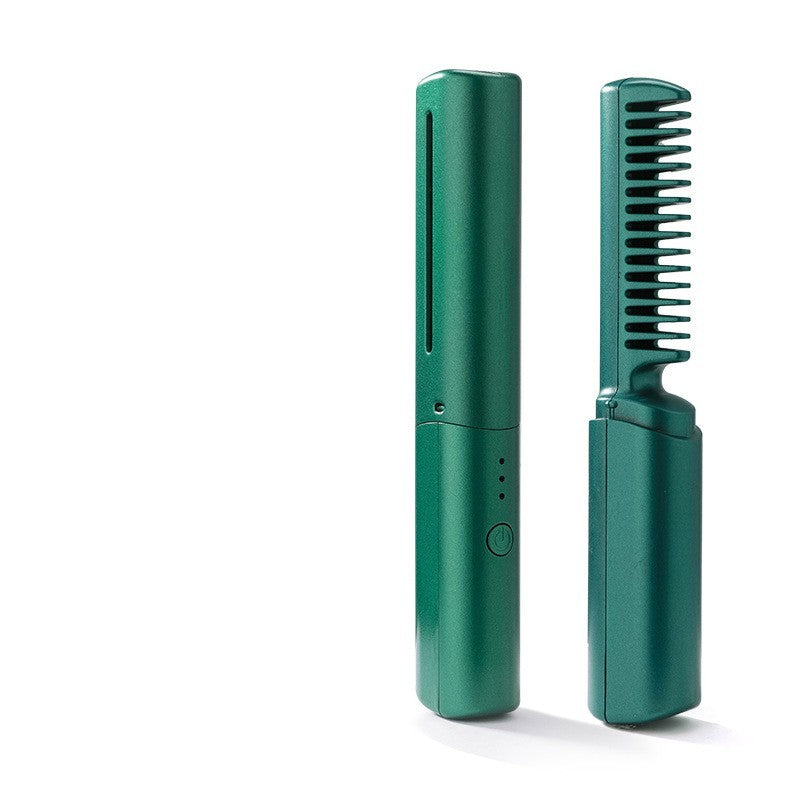 Wireless Hair Straightener & Curler Comb – 2-in-1 Fast Heating Styling Tool Green