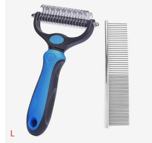 Pet Knot Remover Comb – Stainless Steel Grooming Tool for Cats & Dogs Blue L WIth comb