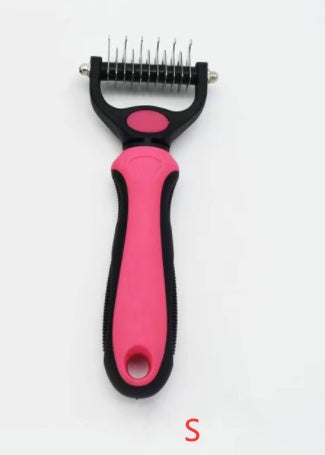 Pet Knot Remover Comb – Stainless Steel Grooming Tool for Cats & Dogs Rose Red S Double sided
