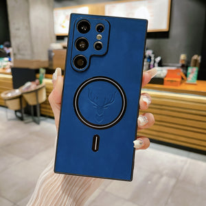 Magnetic Leather Case with Deer Design – For Samsung Blue