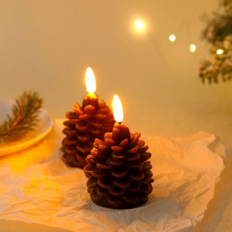 Realistic Paraffin Pine Cone LED Light – Holiday Candle Decoration