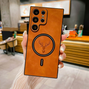Magnetic Leather Case with Deer Design – For Samsung Brown