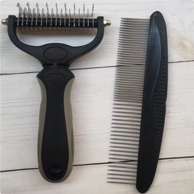 Pet Knot Remover Comb – Stainless Steel Grooming Tool for Cats & Dogs Black L WIth comb