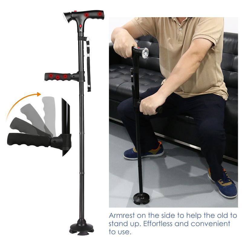 Foldable Adjustable Walking Stick with LED & Anti-Slip Base