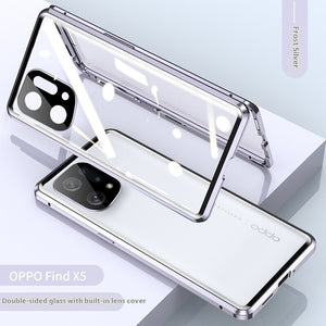 Magnetic Double-Sided Glass Phone Case – Full Body Shockproof Cover for OPPO Silver