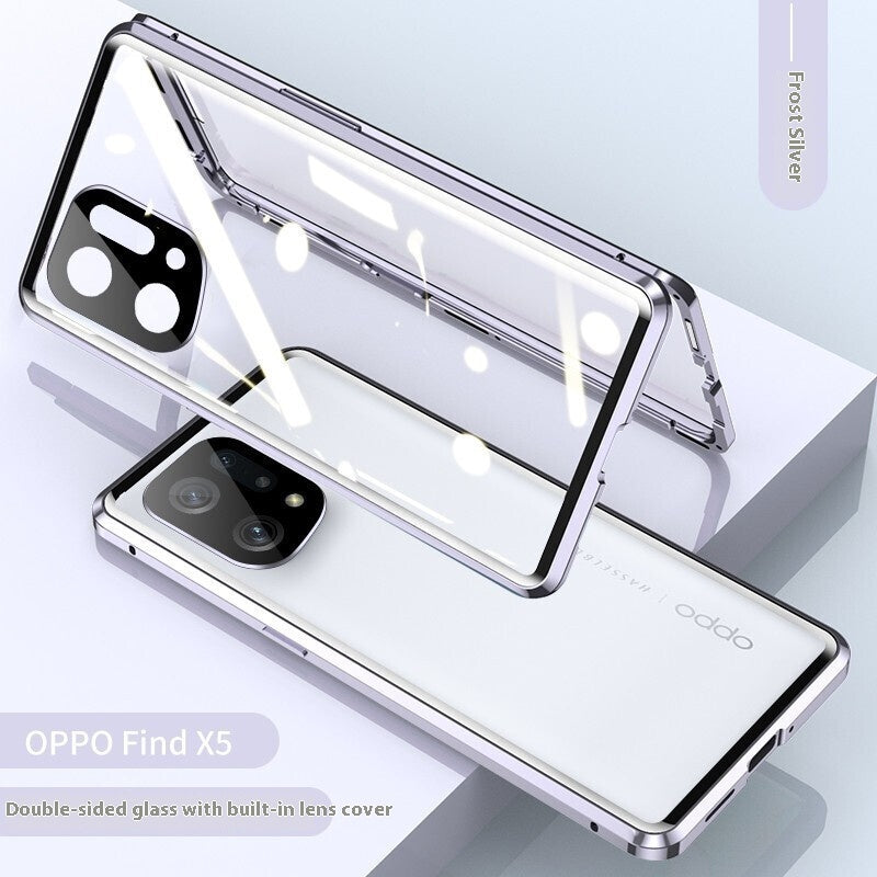 Magnetic Double-Sided Glass Phone Case – Full Body Shockproof Cover for OPPO Silver