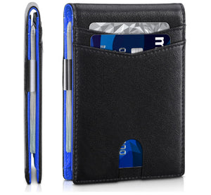 PU Leather Anti-Theft Card Holder Wallet – Slim Multi Card Slots for Men & Women Classic Black and Blue