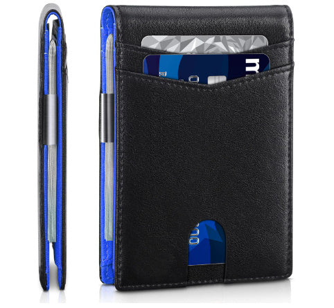 PU Leather Anti-Theft Card Holder Wallet – Slim Multi Card Slots for Men & Women Classic Black and Blue