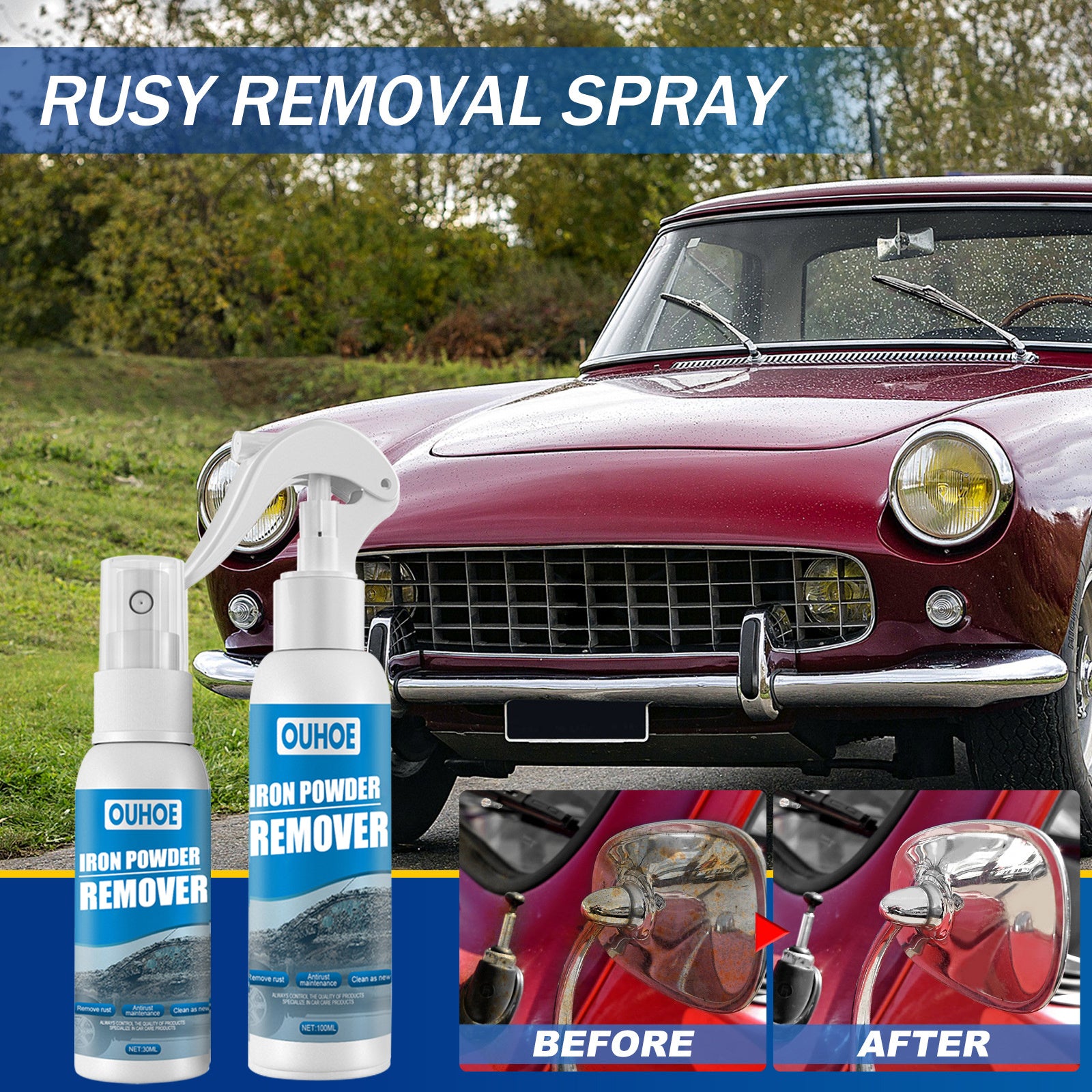 Car Rust Remover Spray – Removes Iron Powder & Restores Shine