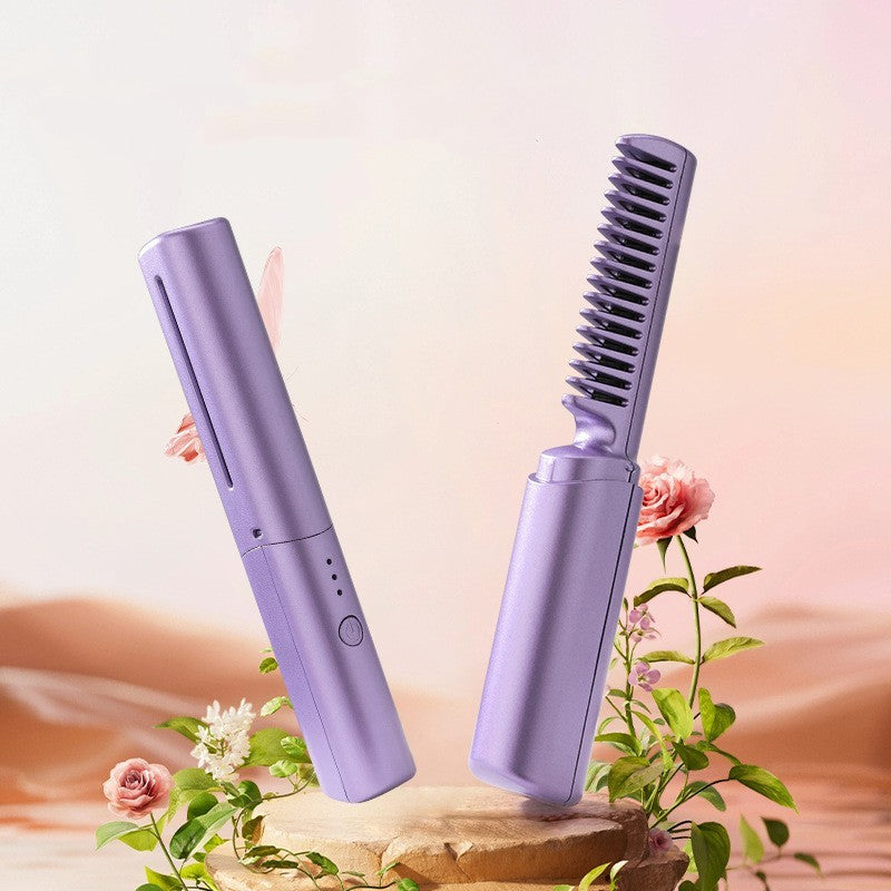 Wireless Hair Straightener & Curler Comb – 2-in-1 Fast Heating Styling Tool
