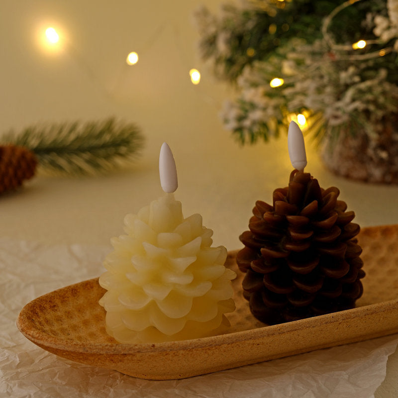 Realistic Paraffin Pine Cone LED Light – Holiday Candle Decoration