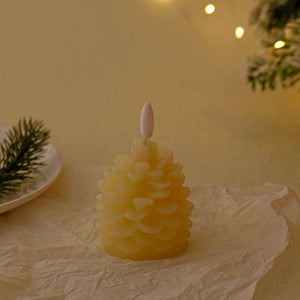 Realistic Paraffin Pine Cone LED Light – Holiday Candle Decoration Beige