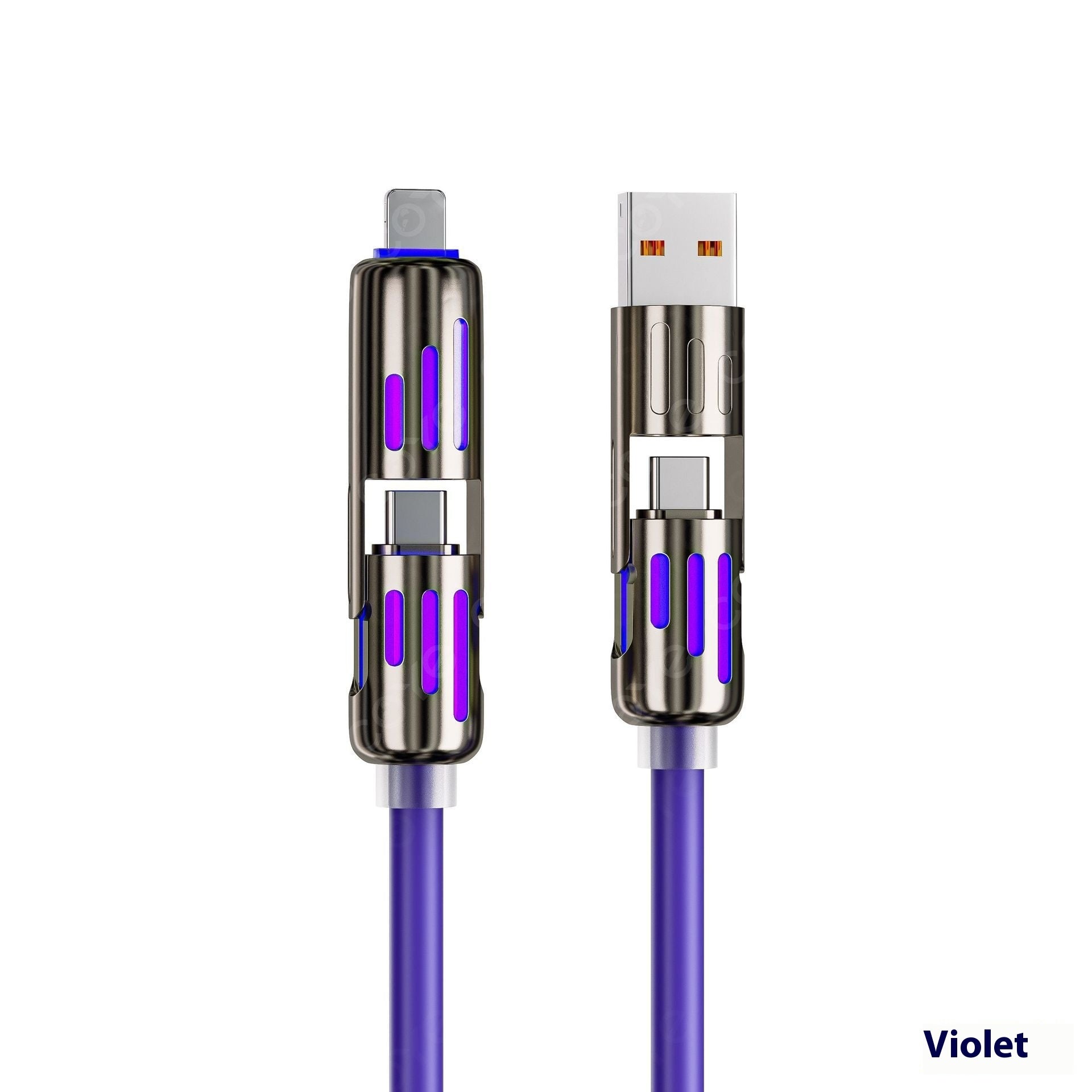 Universal 4-in-1 Fast Charging Cable – 240W USB-C, Micro, Lightning Multi-Charger Purple
