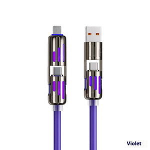 Universal 4-in-1 Fast Charging Cable – 240W USB-C, Micro, Lightning Multi-Charger Purple
