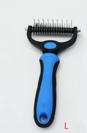 Pet Knot Remover Comb – Stainless Steel Grooming Tool for Cats & Dogs Blue L Double sided