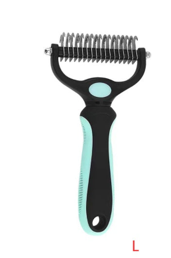 Pet Knot Remover Comb – Stainless Steel Grooming Tool for Cats & Dogs Green L Double sided