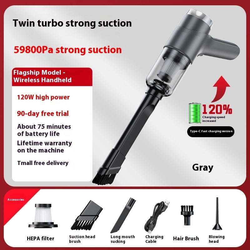 Wireless Handheld Window Vacuum Cleaner – Rechargeable, Dust Removal & Sterilization Gray