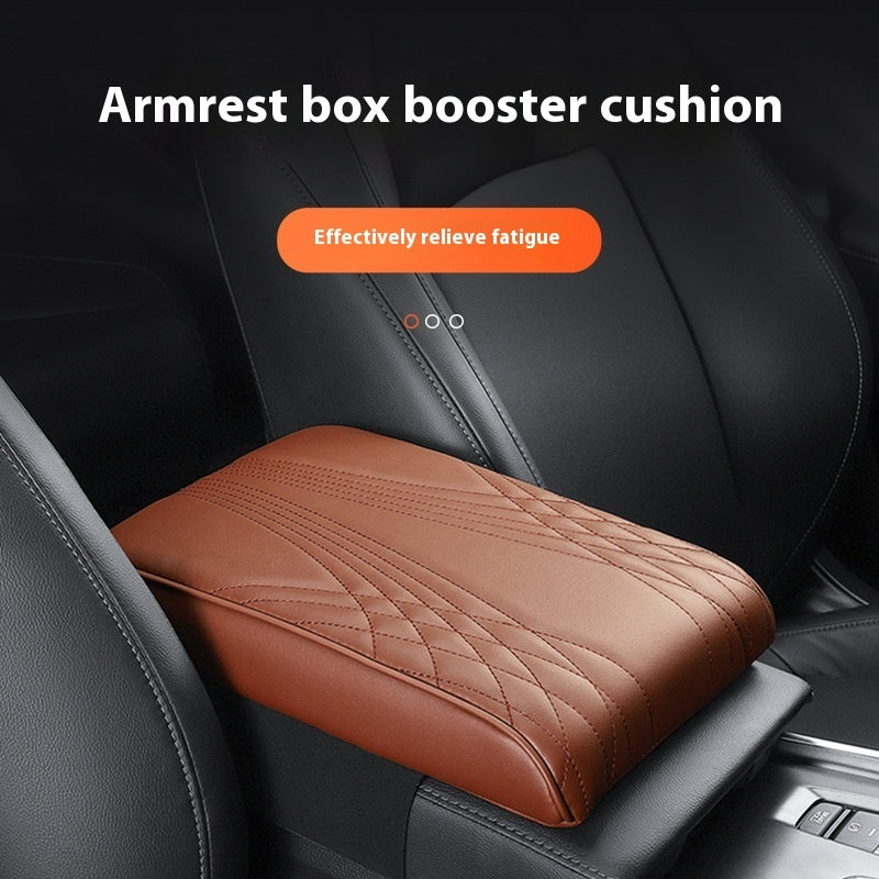 Car Armrest Cushion Pad – Heightened PU Leather Support with Pocket | Universal Fit