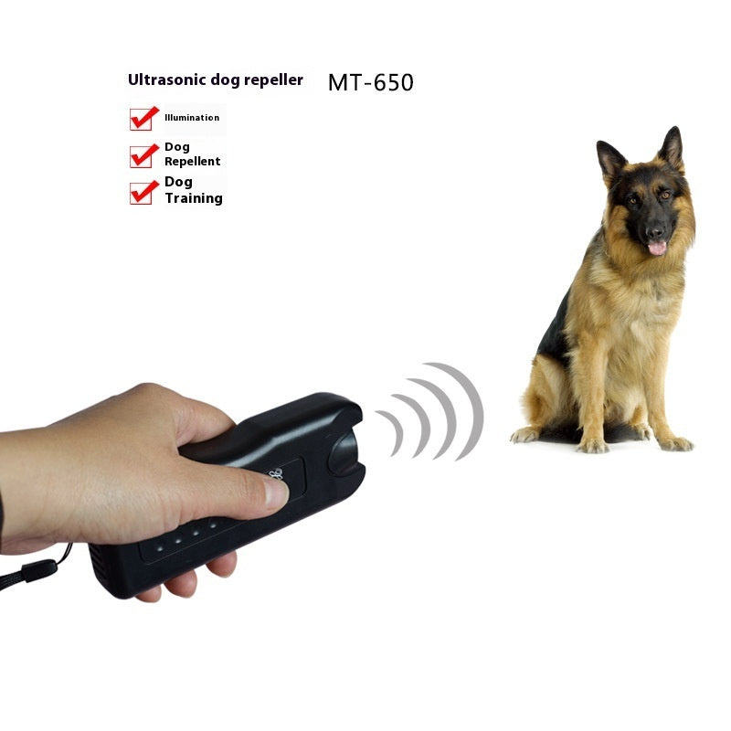 3-in-1 Ultrasonic Dog Deterrent | Pet Trainer & LED Flashlight Safety Tool