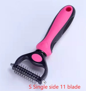 Pet Knot Remover Comb – Stainless Steel Grooming Tool for Cats & Dogs Rose Red S Single side