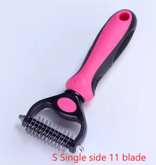 Pet Knot Remover Comb – Stainless Steel Grooming Tool for Cats & Dogs Rose Red S Single side