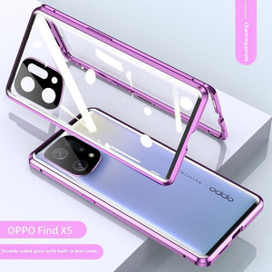 Magnetic Double-Sided Glass Phone Case – Full Body Shockproof Cover for OPPO Purple