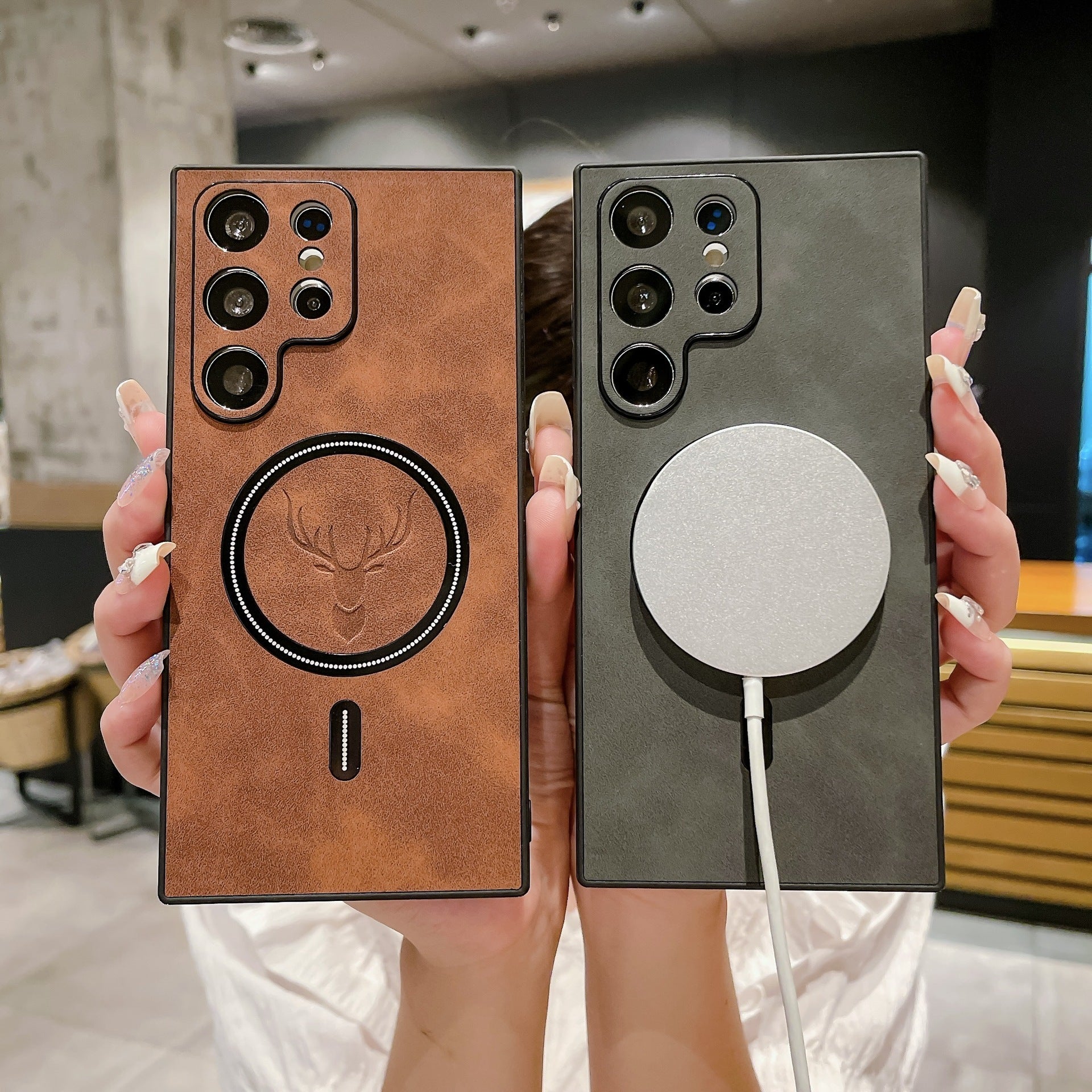 Magnetic Leather Case with Deer Design – For Samsung