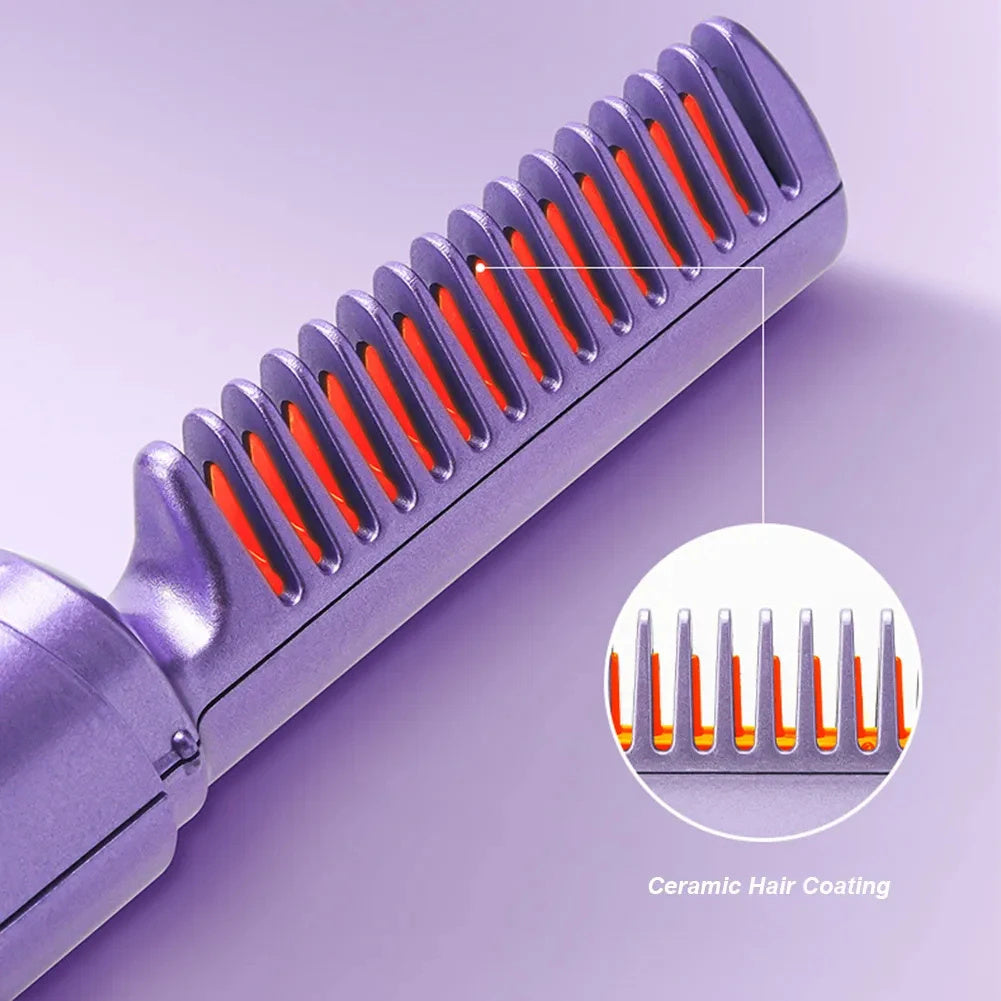 Wireless Hair Straightener & Curler Comb – 2-in-1 Fast Heating Styling Tool
