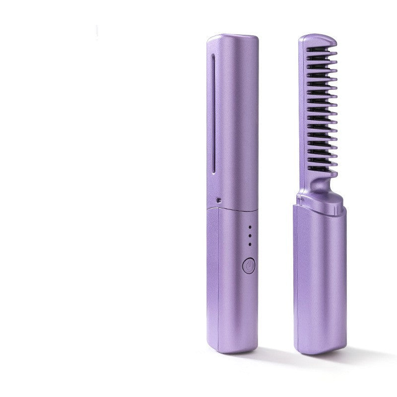 Wireless Hair Straightener & Curler Comb – 2-in-1 Fast Heating Styling Tool
