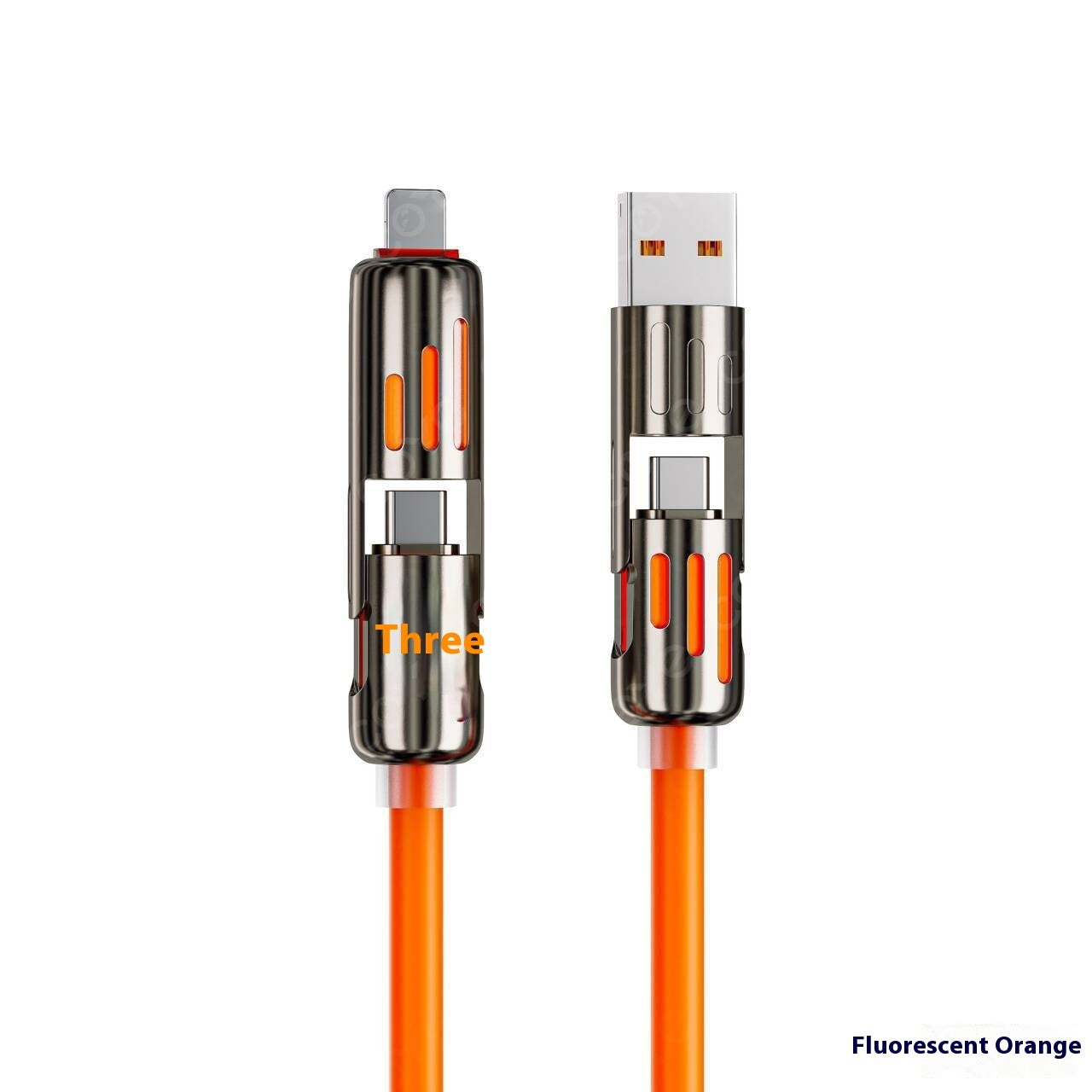 Universal 4-in-1 Fast Charging Cable – 240W USB-C, Micro, Lightning Multi-Charger Orange