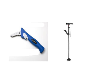 Foldable Adjustable Walking Stick with LED & Anti-Slip Base Blue